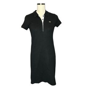 Lacoste Black Short Sleeve Pique Polo Mini Dress Snap Closure | Size 8/38